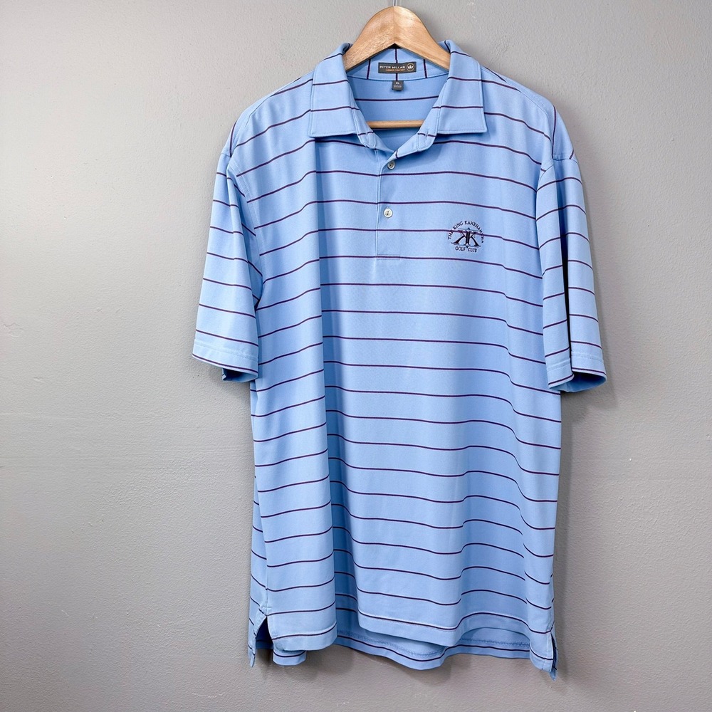 Peter Millar Summer Comfort Polo Shirt Mens XL Blue Striped King Kamehameha Golf